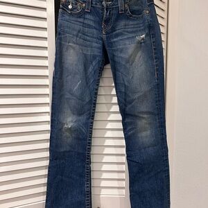 True Religion Blue Boot Cut Jeans with Vintage Distressing